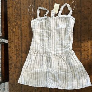 Abercrombie & Fitch White Linen-Blend Striped Sundress skort
